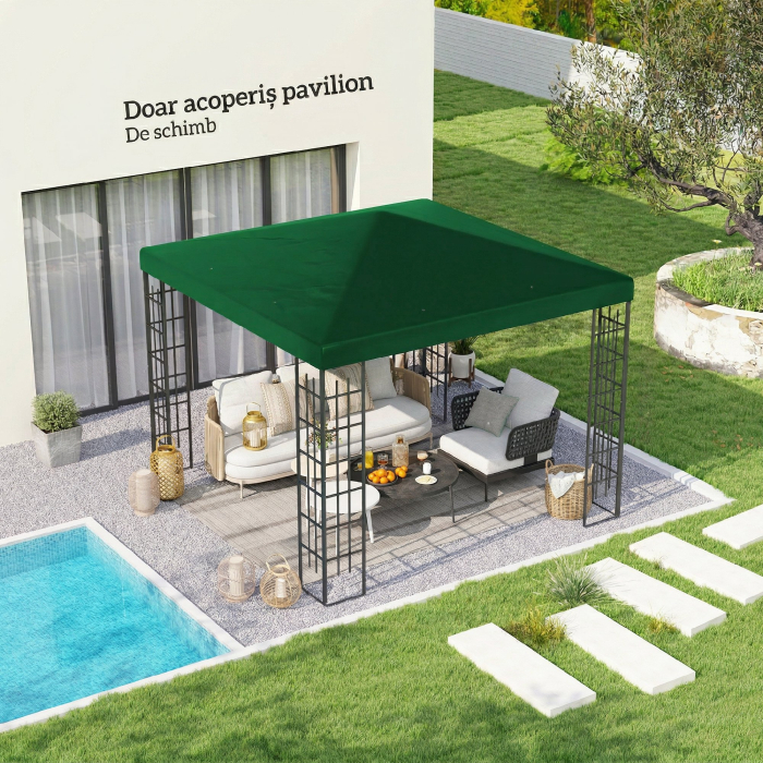  Acoperis pentru Foisor de Gradina 3x3 m din Material Textil Oxford 600D cu Orificii de Drenaj, Verde [2]