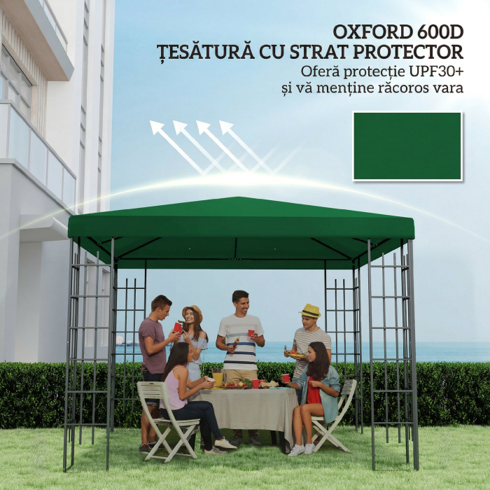  Acoperis pentru Foisor de Gradina 3x3 m din Material Textil Oxford 600D cu Orificii de Drenaj, Verde [6]