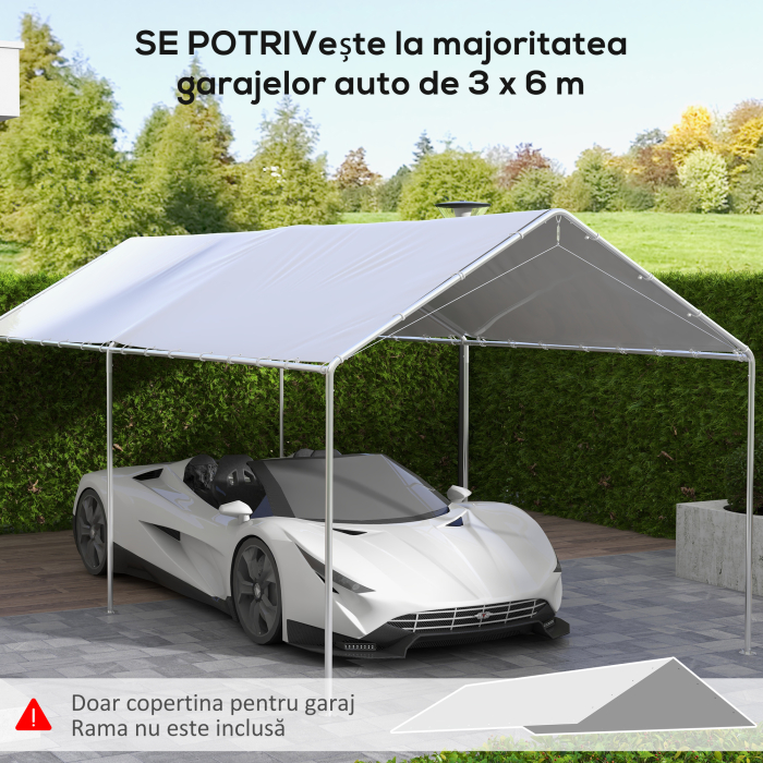  Acoperis pentru garaj 10 x 20ft, inlocuire copertina rezistenta la UV cu corzi elastice, alb [4]