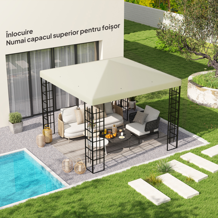  Acoperis pentru Gazebo de Gradina 3x3 m din Material Oxford 600D cu Orificii de Drenaj, Alb Crem [2]