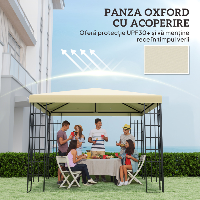  Acoperis pentru Gazebo de Gradina 3x3 m din Material Oxford 600D cu Orificii de Drenaj, Alb Crem [6]