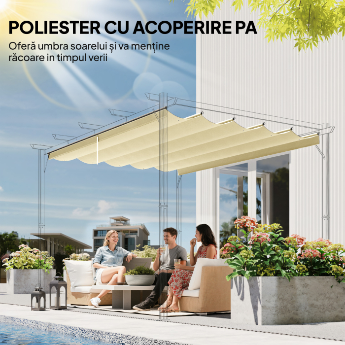  Acoperis pentru Gazebo Pergola cu 10 Orificii de Drenaj din Poliester, 250x255 cm, pentru Pergola 3x3m, Crem [5]