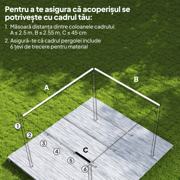  Acoperis pentru Gazebo Pergola cu 10 Orificii de Drenaj din Poliester, 250x255 cm, pentru Pergola 3x3m, Crem [4]