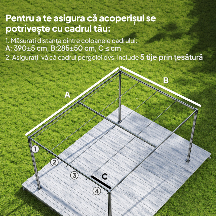  Acoperis pentru Pergola cu 8 Orificii pentru Drenaj, Husa de Schimb din Poliester Respirabil, Doar Acoperire, 392x350 cm, UV30+, pentru Pergola de Gradina 4x3m, Gri inchis [4]