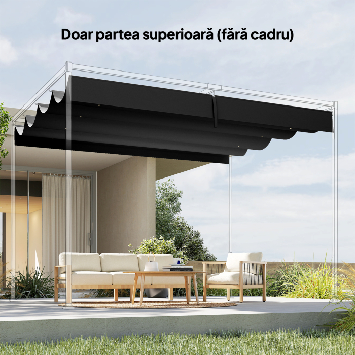  Acoperis pentru Pergola cu 8 Orificii pentru Drenaj, Husa de Schimb din Poliester Respirabil, Doar Acoperire, 392x350 cm, UV30+, pentru Pergola de Gradina 4x3m, Gri inchis [8]