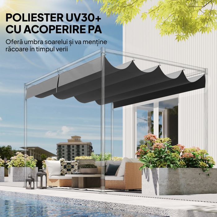  Acoperis pentru Pergola cu 8 Orificii pentru Drenaj, Husa de Schimb din Poliester Respirabil, Doar Acoperire, 392x350 cm, UV30+, pentru Pergola de Gradina 4x3m, Gri inchis [5]