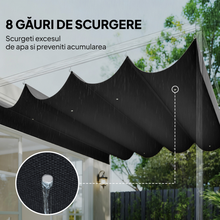  Acoperis pentru Pergola cu 8 Orificii pentru Drenaj, Husa de Schimb din Poliester Respirabil, Doar Acoperire, 392x350 cm, UV30+, pentru Pergola de Gradina 4x3m, Gri inchis [6]