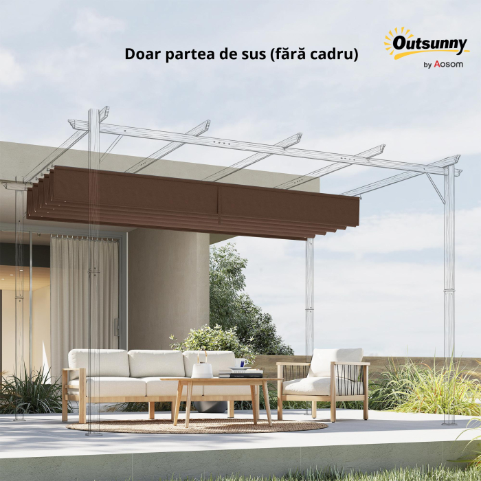  Acoperis pentru pergola gazebo 4x3 m din poliester respirabil, culoare cafeniu, cu 10 orificii de drenaj [9]