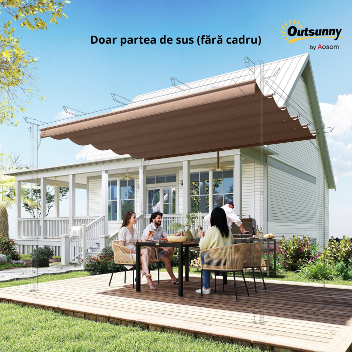 Acoperis pentru pergola gazebo 4x3 m din poliester respirabil, culoare cafeniu, cu 10 orificii de drenaj [8]