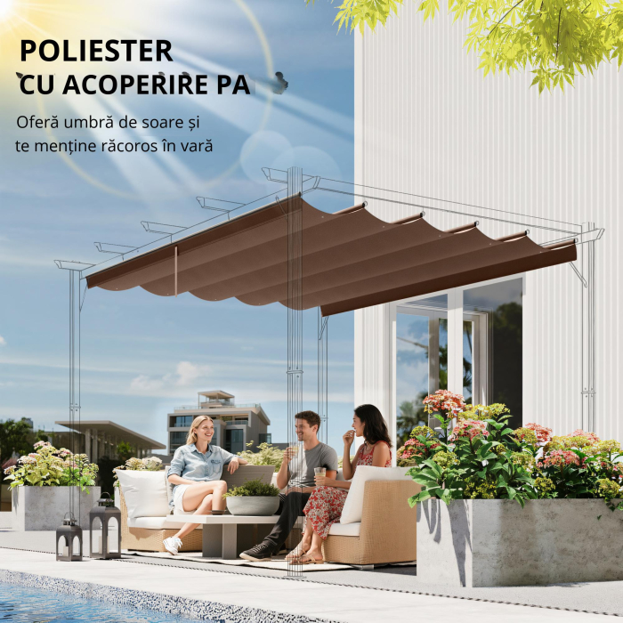  Acoperis pentru pergola gazebo 4x3 m din poliester respirabil, culoare cafeniu, cu 10 orificii de drenaj [5]