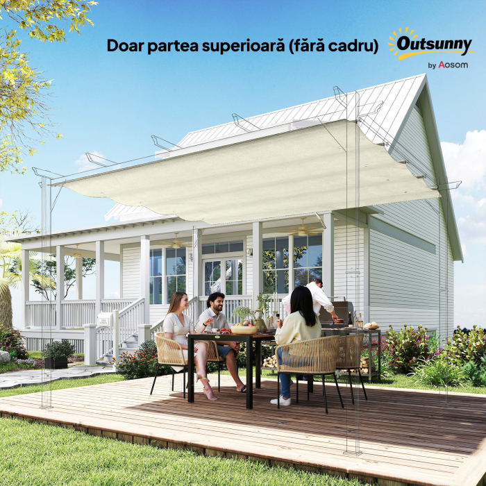  Acoperis Pergola, Acoperire Retractabila pentru Umbra, Protectie UV30+, Crem [8]
