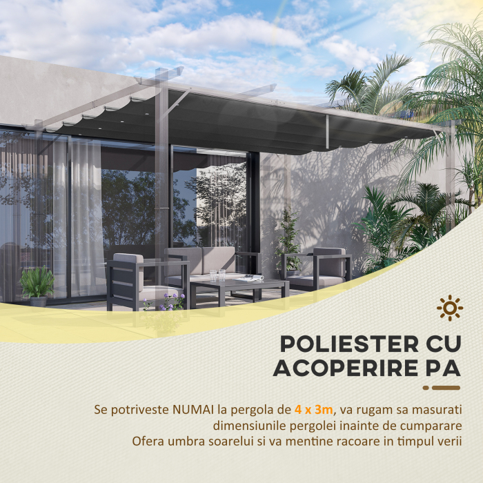  Acoperis Retractabil Pergola 4×3 m - Copertina Textila Rezerva [4]