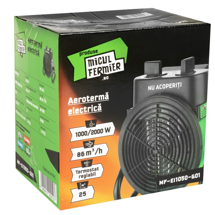 Aeroterma Electrica Micul Fermier MF-EI1050-G01, 1000/2000W, Element De Incalzire Ceramic [8]