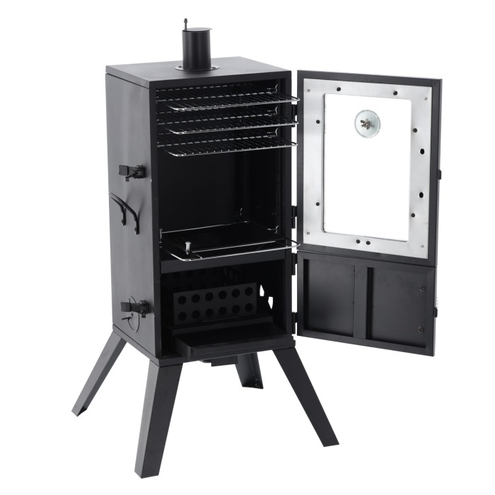 Afumatoare pentru gradina cu termometru si 3 gratare, 60x55x103 cm, negru [5]