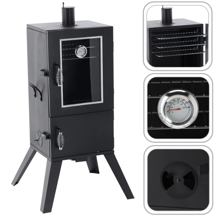 Afumatoare pentru gradina cu termometru si 3 gratare, 60x55x103 cm, negru [2]