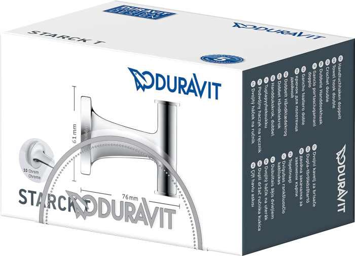Agatatoare Duravit 0099301000, Starck T, tip instalare pe perete, numar cuie 2, elemente fixare ascunse, crom [6]