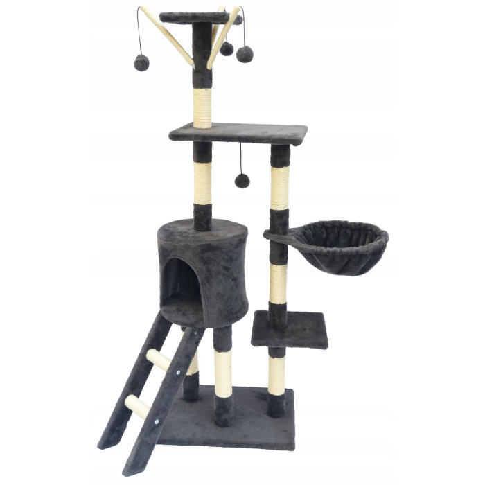 Ansamblu de joaca pentru pisici 51x36x138 cm, cu 6 niveluri, sisal si jucarii, negru [1]