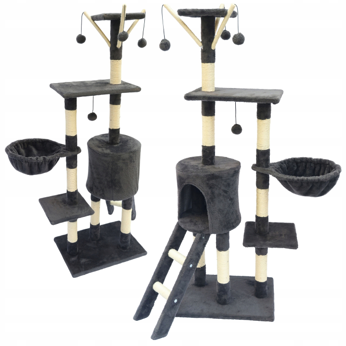 Ansamblu de joaca pentru pisici 51x36x138 cm, cu 6 niveluri, sisal si jucarii, negru [5]