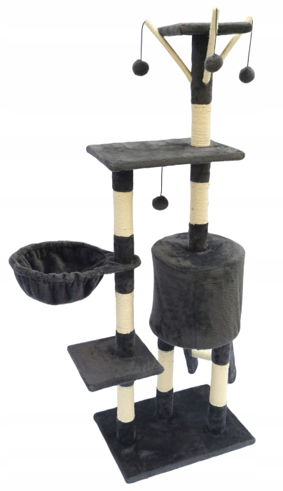 Ansamblu de joaca pentru pisici 51x36x138 cm, cu 6 niveluri, sisal si jucarii, negru [8]