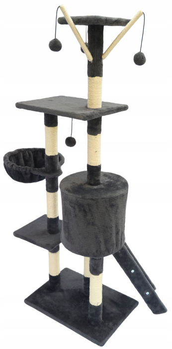 Ansamblu de joaca pentru pisici 51x36x138 cm, cu 6 niveluri, sisal si jucarii, negru [6]