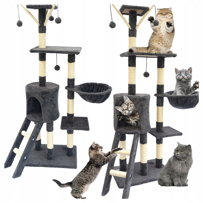 Ansamblu de joaca pentru pisici 51x36x138 cm, cu 6 niveluri, sisal si jucarii, negru [9]