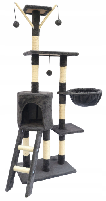 Ansamblu de joaca pentru pisici 51x36x138 cm, cu 6 niveluri, sisal si jucarii, negru [7]