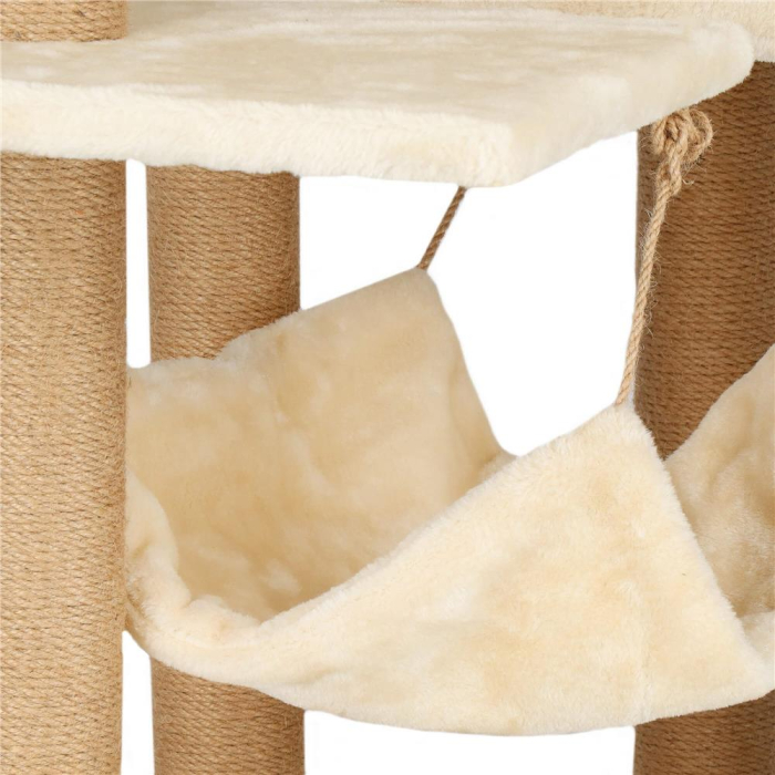 Ansamblu joaca pisici loc zgariat ascunzatoare culcus hamac minge, 154 cm, stalpi sisal, crem [4]