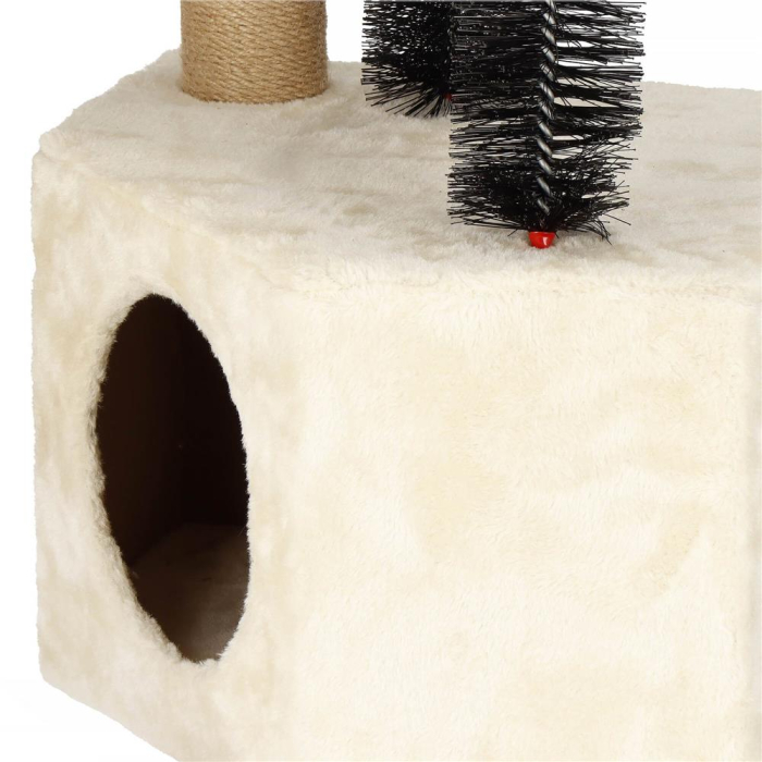 Ansamblu joaca pisici loc zgariat ascunzatoare culcus hamac minge, 154 cm, stalpi sisal, crem [6]