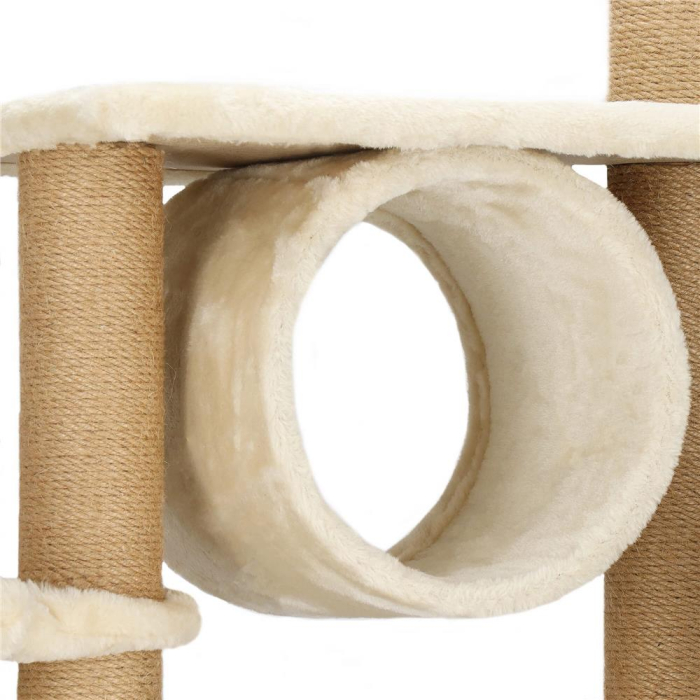 Ansamblu de joaca pentru pisici, cu loc pentru zgariat, ascuns, culcus, hamac, minge, 154cm, crem [5]
