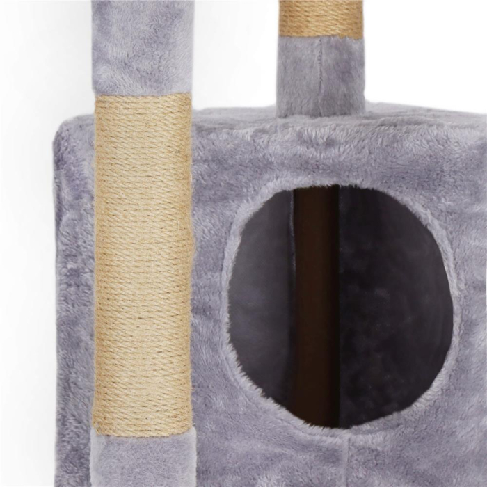 Ansamblu joaca pisici loc zgariat ascunzatoare culcus minge, 124 cm, stalpi sisal, gri [8]