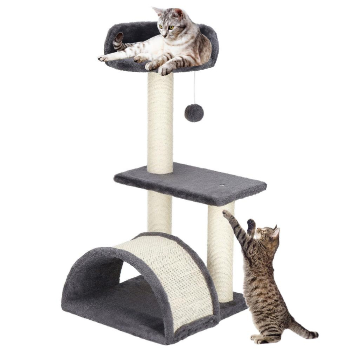 Ansamblu joaca pisici loc zgariat ascunzatoare culcus minge, 67 cm, stalpi sisal, crem [6]