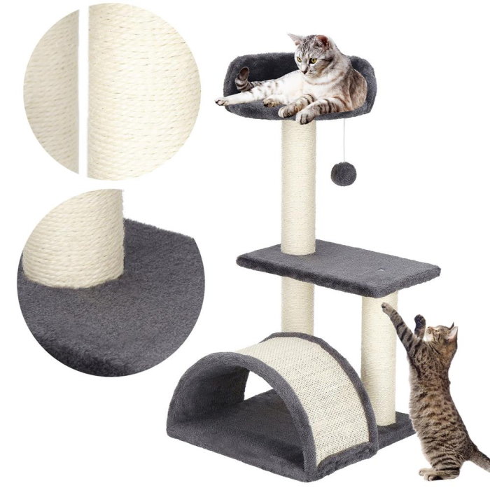 Ansamblu joaca pisici loc zgariat ascunzatoare culcus minge, 67 cm, stalpi sisal, crem [5]