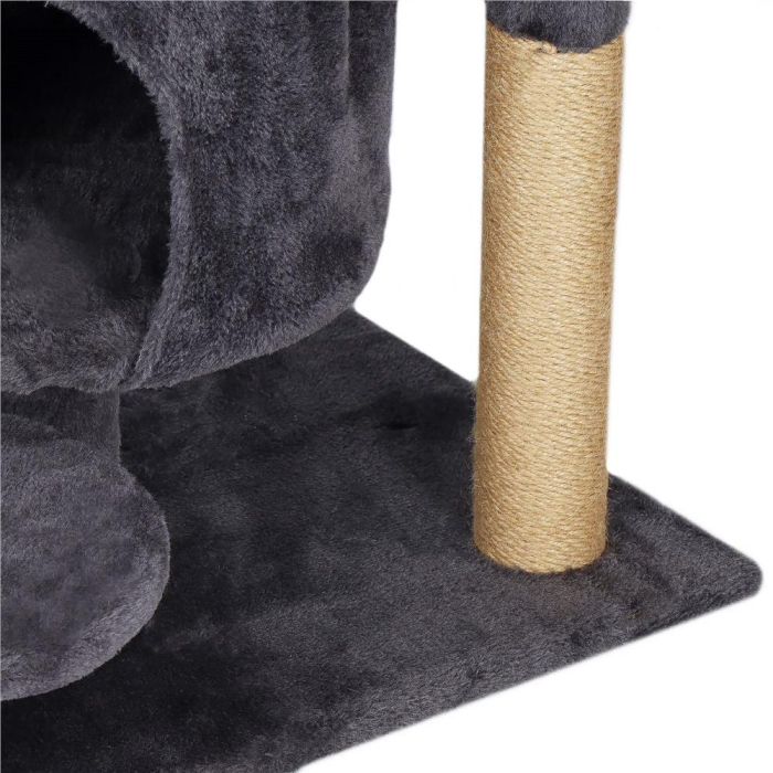 Ansamblu joaca pisici 5 niveluri cu pestera, culcus si pompon sisal, 7 stalpi zgariat, 49x34x87 cm, grafit [13]