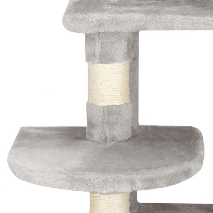 Ansamblu joaca pisici loc zgariat ascunzatoare culcus minge sfoara, 145 cm, stalpi sisal, gri [11]