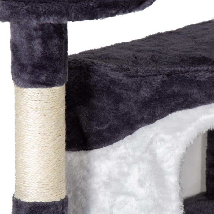 Ansamblu de joaca pentru pisici, cu loc pentru zgariat, ascuns, culcus, minge, sfoara, 203cm, gri inchis [3]