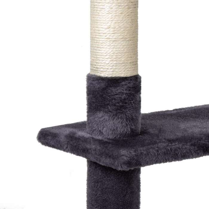 Ansamblu de joaca pentru pisici, cu loc pentru zgariat, ascuns, culcus, minge, sfoara, 203cm, gri inchis [11]