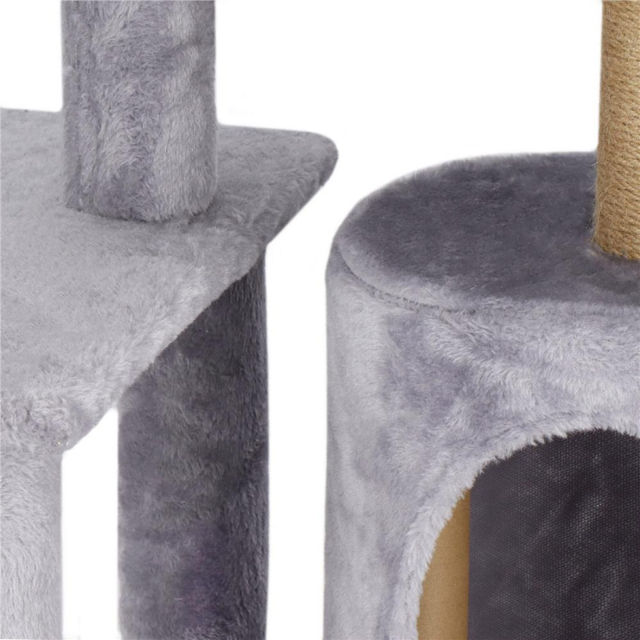 Ansamblu de joaca pentru pisici, cu loc pentru zgariat, ascuns, culcus, mingi, 127cm, gri [12]