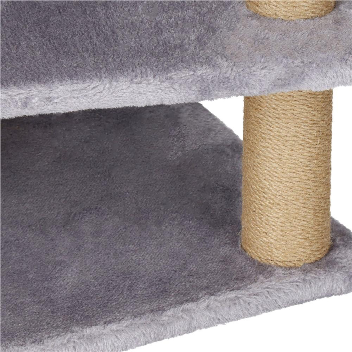 Ansamblu joaca pisici loc zgariat ascunzatoare culcus mingi, 129 cm, stalpi sisal, gri [2]