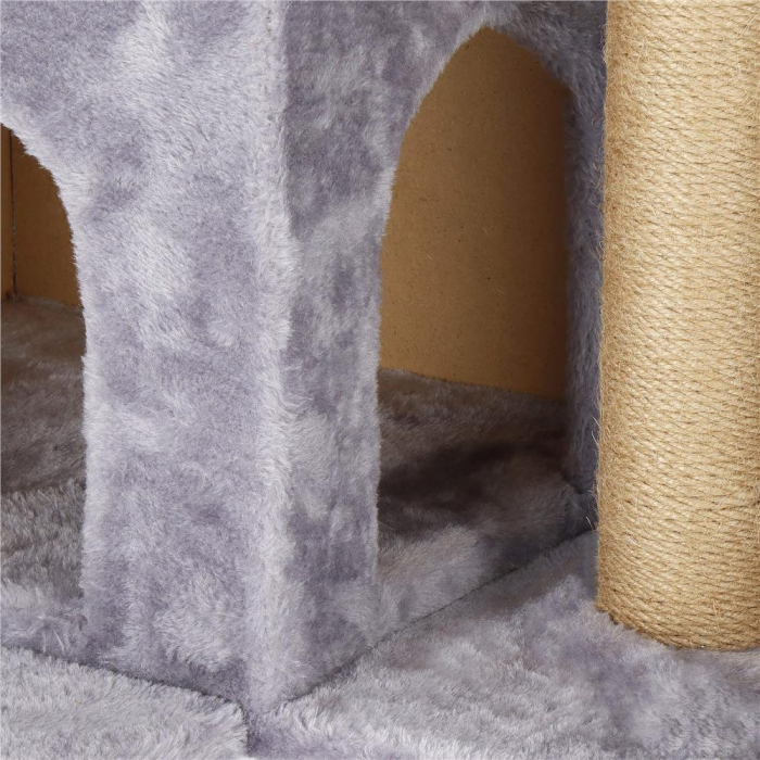 Ansamblu joaca pisici loc zgariat ascunzatoare culcus mingi, 129 cm, stalpi sisal, gri [14]
