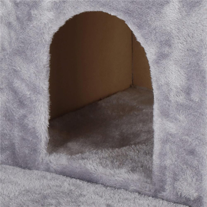 Ansamblu joaca pisici loc zgariat ascunzatoare culcus mingi, 129 cm, stalpi sisal, gri [4]
