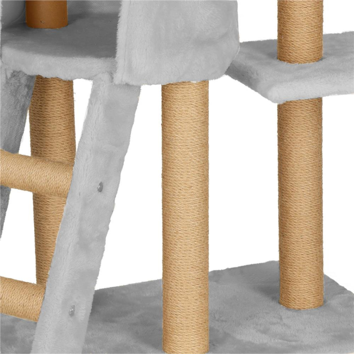 Ansamblu de joaca pentru pisici, cu loc pentru zgariat, ascuns, culcus, soricei, 136cm, gri [4]