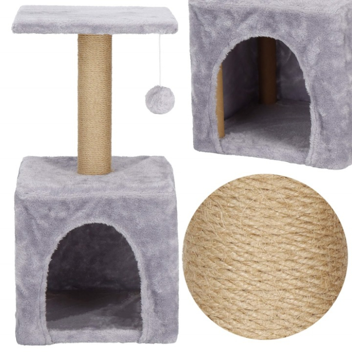 Ansamblu joaca pisici loc zgariat ascunzatoare platforma sisal, 62 cm, stabil, gri [18]
