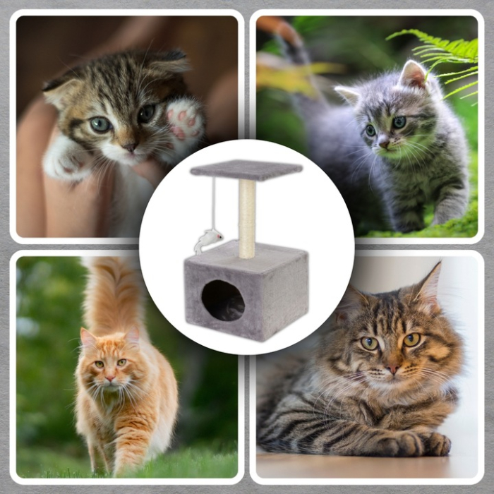 Ansamblu de joaca pentru pisici, cu loc pentru zgariat, ascuns, platforma, 62cm, gri [7]