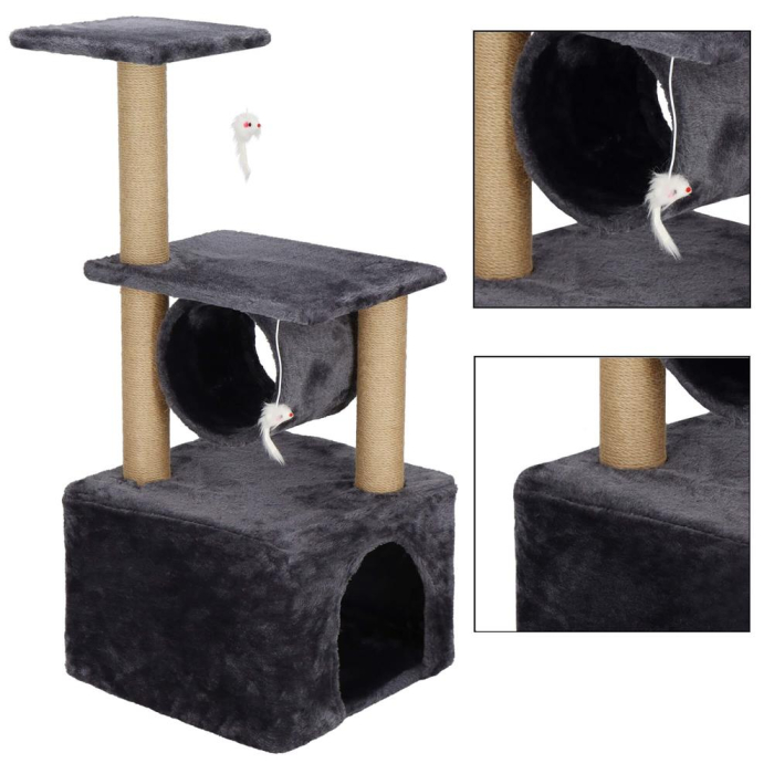 Ansamblu de joaca pentru pisici, cu loc pentru zgariat, ascuns, platforma, 62cm, gri inchis [9]