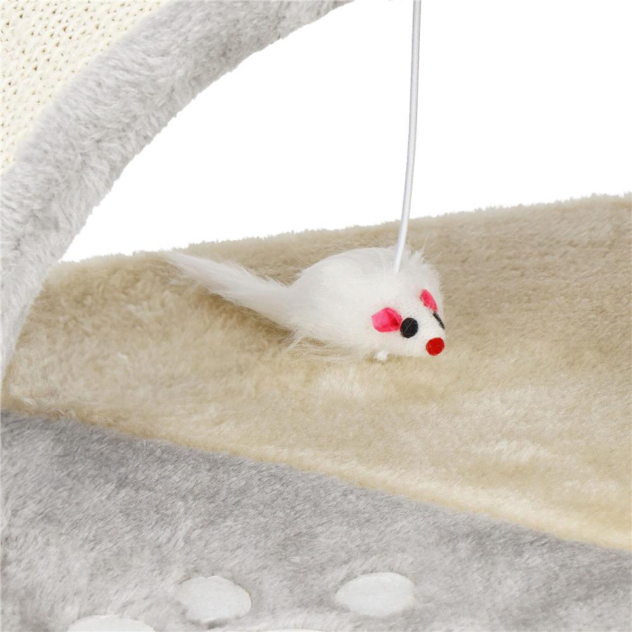 Ansamblu de joaca pentru pisici, cu loc pentru zgariat, culcus, minge, 47cm, crem [14]