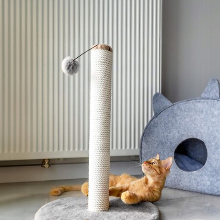 Ansamblu joaca pisici loc zgariat sfoara sisal stabil, 75 cm, design vertical, gri inchis [3]