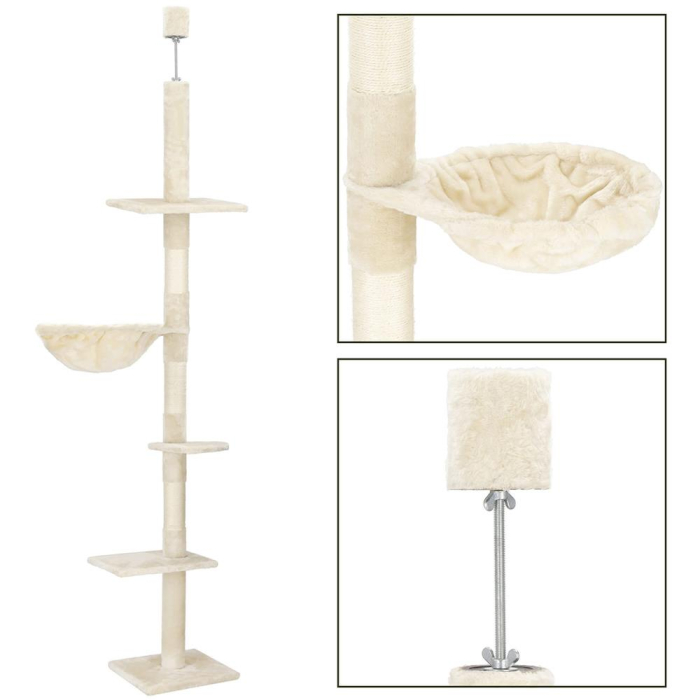 Ansamblu de joaca pentru pisici, tip stalp de catarat pana la tavan, inaltime reglabila, 240 - 265 cm, bej [8]