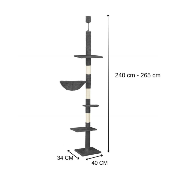 Ansamblu joaca pisici stalp catarat pana la tavan reglabil, 240-265 cm, stalpi sisal, gri inchis [13]