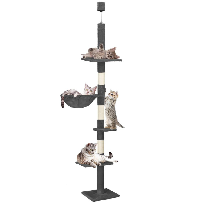 Ansamblu joaca pisici stalp catarat pana la tavan reglabil, 240-265 cm, stalpi sisal, gri inchis [9]
