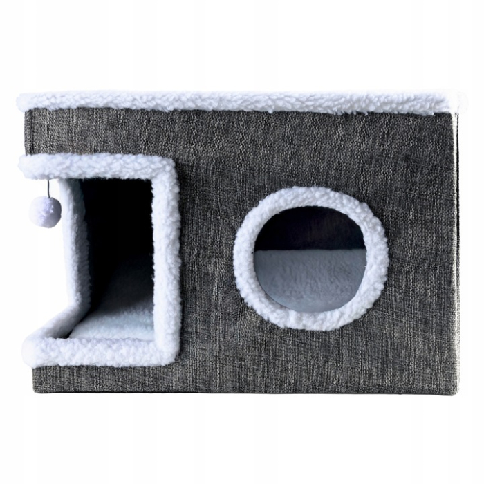 Ansamblu joaca pisici casuta pat superior jucarie inclusa, 42x42x30 cm, stalpi sisal, bej [8]